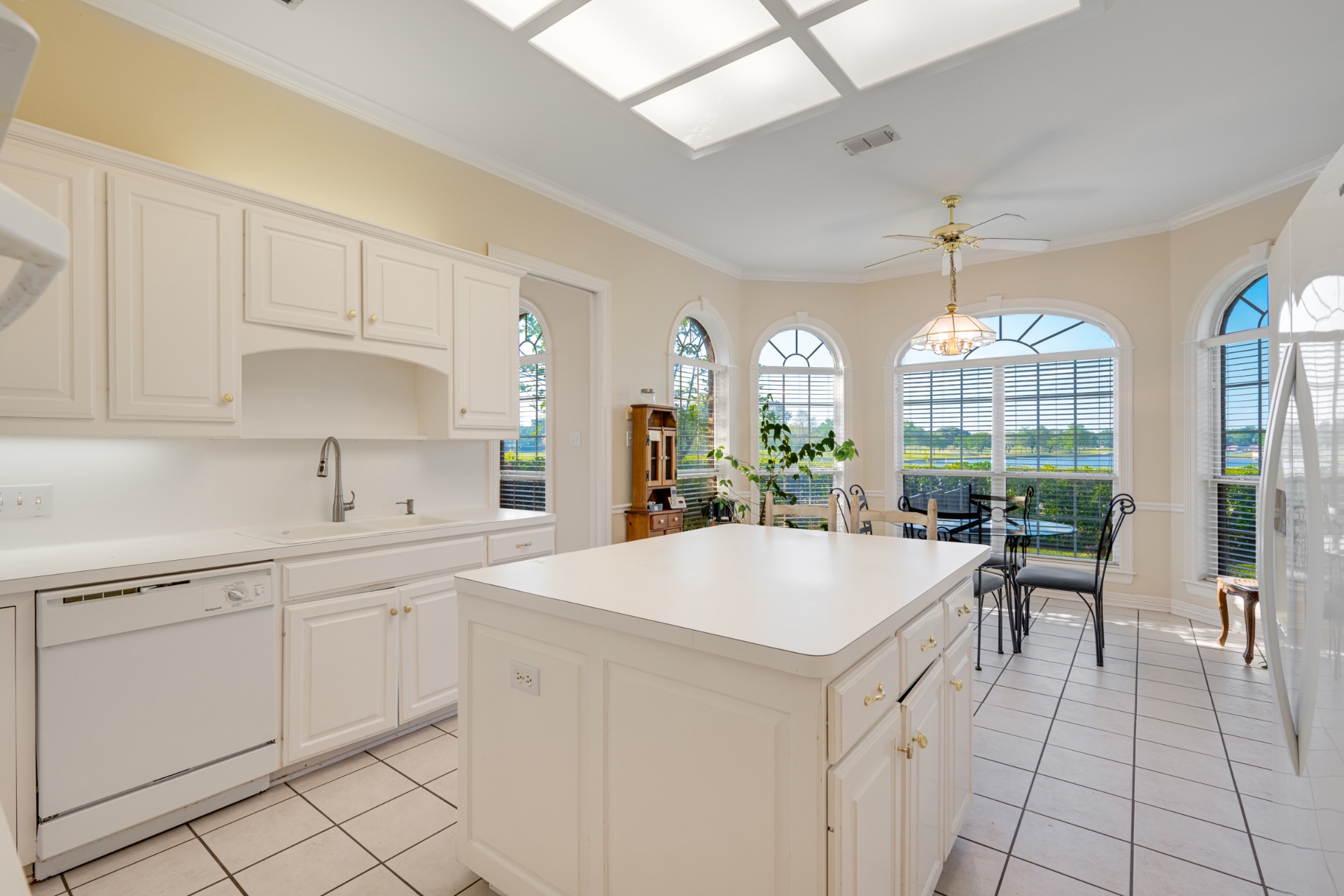 Kitchen with island and lake view